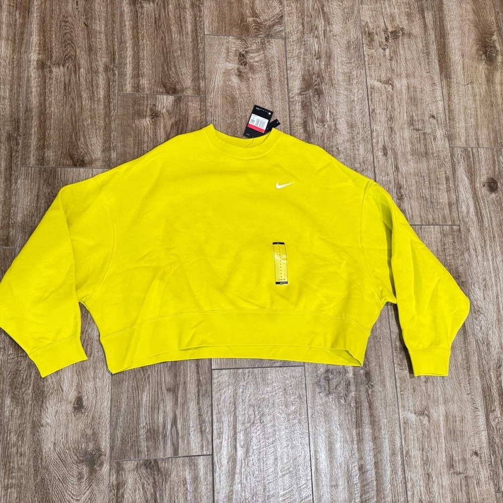 Nike Women's Bright Neon Yellow CrewNeck loose Fit Cropped CK0168-344 sz L - Picture 2 of 5